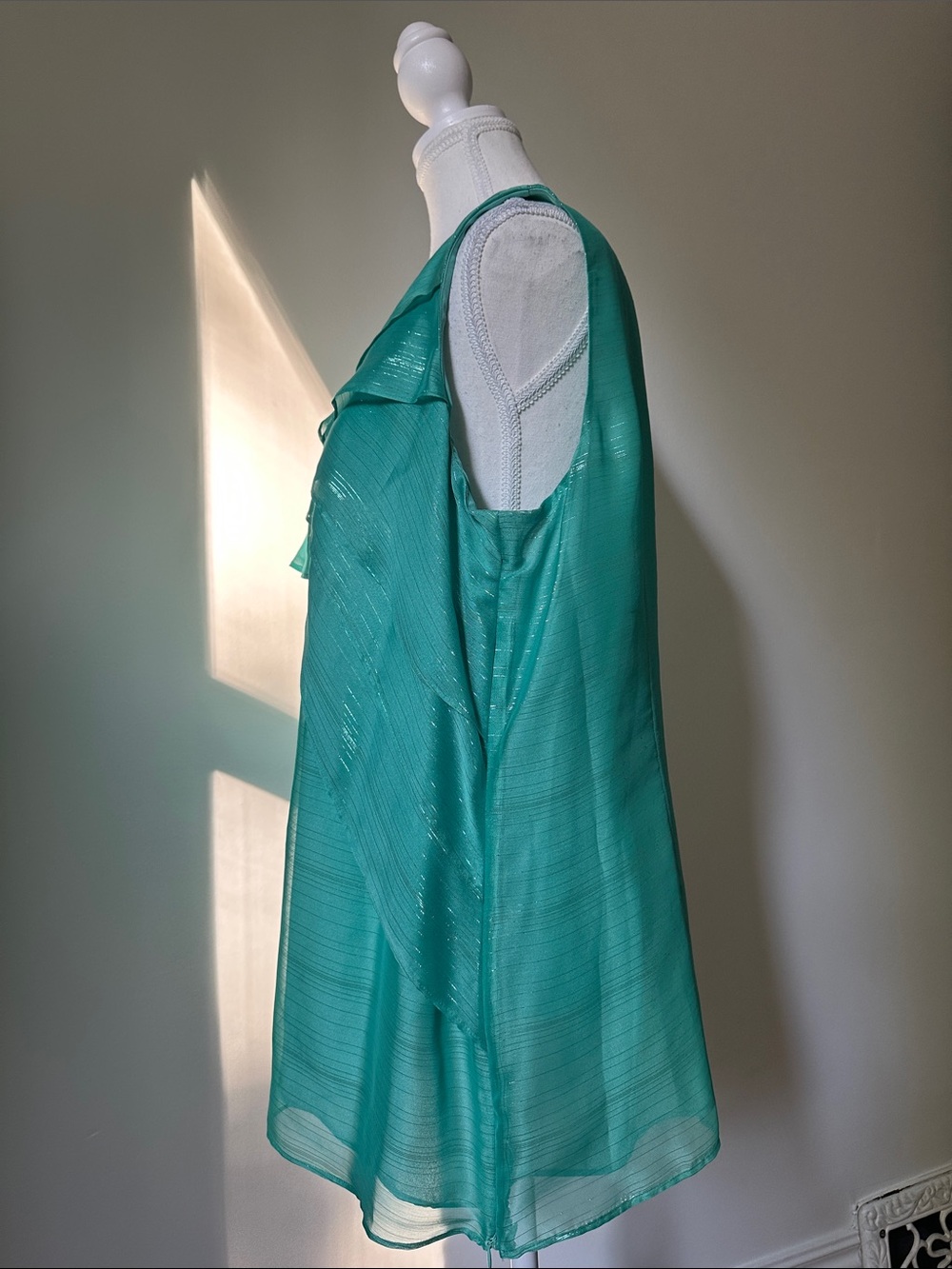 NWT ANNE KLEIN Turquoise Y2K Deadstock Ruffle Preppy Vacation Shimmer Blouse 1X - Picture 2 of 6